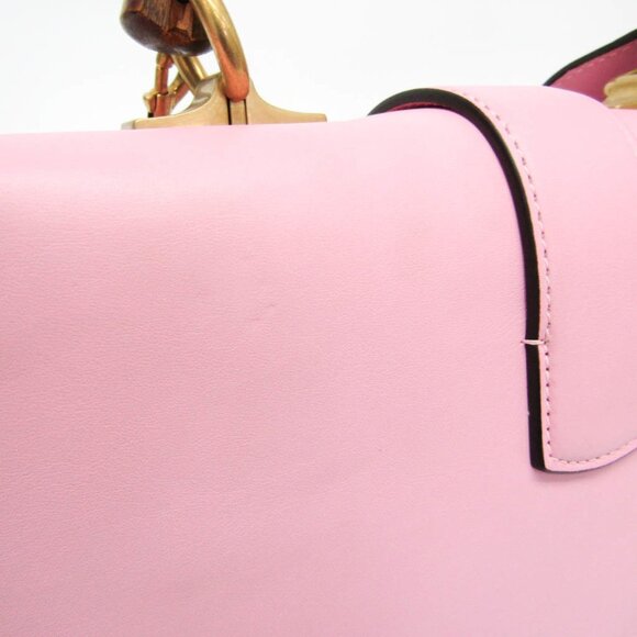 GUCCI Pink Leather Bamboo Shoulder Bag - Picture 9 of 16